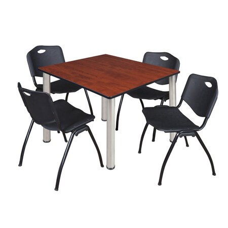 Kee Kee Square Table & Chair Set, Wood, Metal, Plastic Top, Cherry TB4848CHBPCM47BK